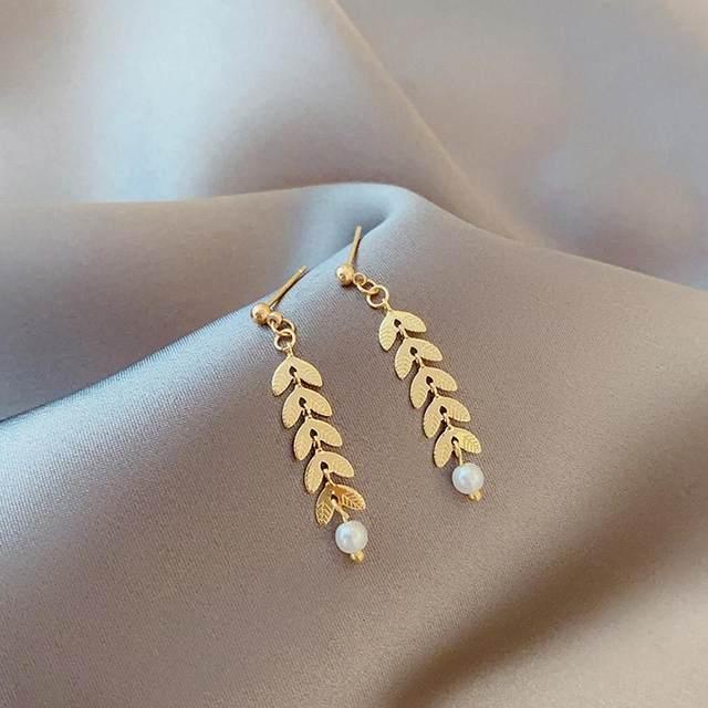 Leaf Gold Plated Zircon Earrings