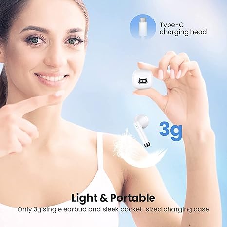 Wireless Earbuds for Microsoft Surface Pro 9 Bluetooth 5.3 Headphones with LED Display Charging Case, Waterproof IPX7 Hands-Free Headset with Mic, Hi-Fi Stereo Sound, Touch Control - White